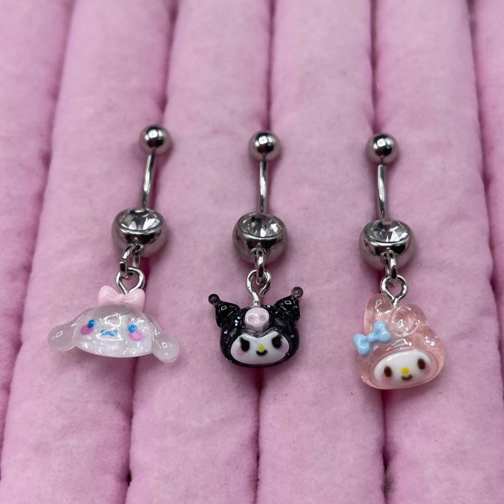 Surgical steel silver CZ kawaii Belly Naval Bar