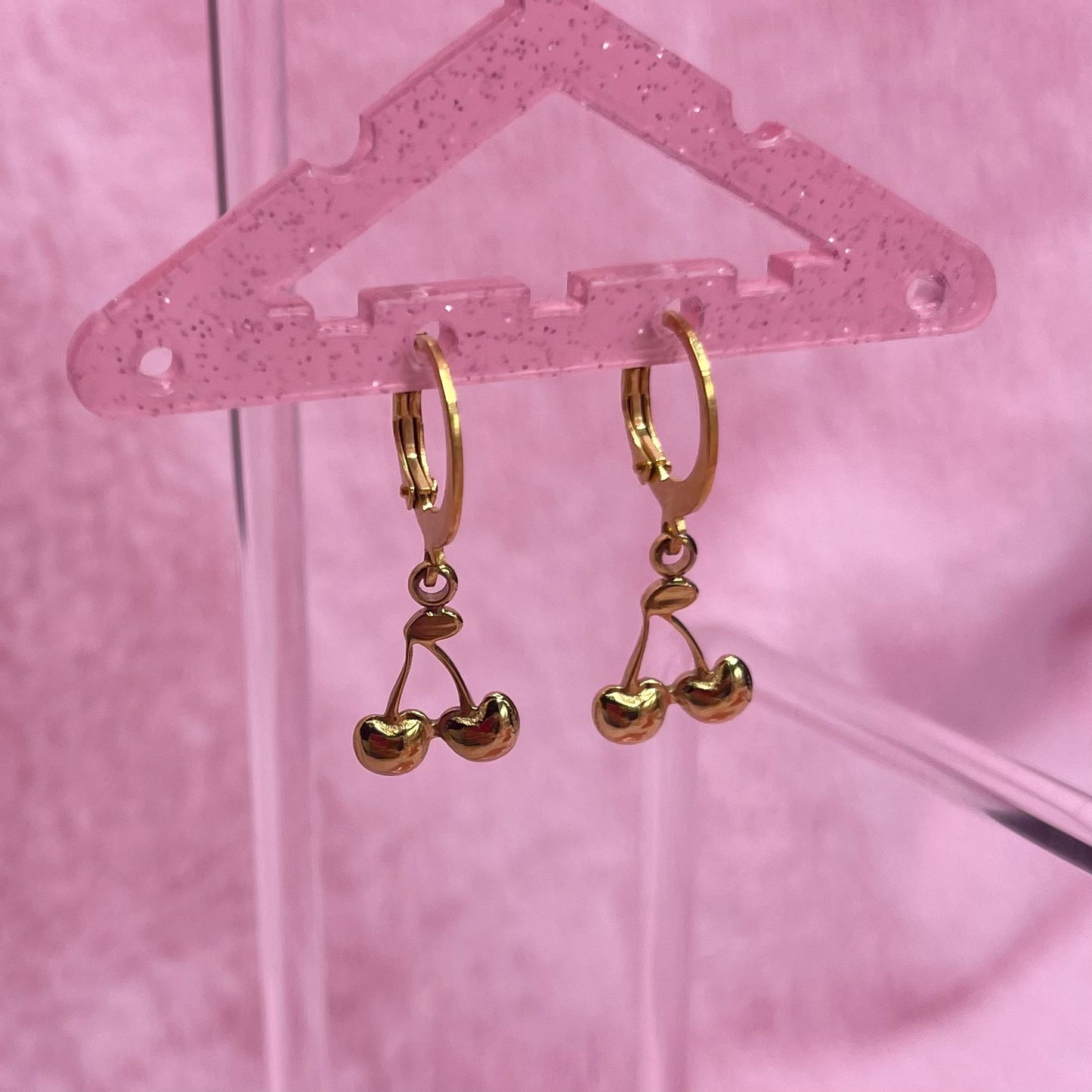 Gold Stainless steel cherry Huggie Hoop Earrings