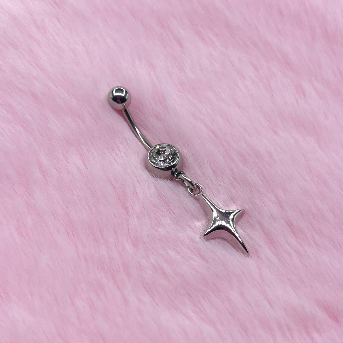 Surgical steel silver CZ Star Belly Naval Bar