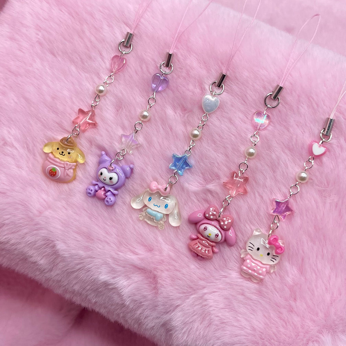 Kawaii phone charms pink aesthetic beaded phone accessories