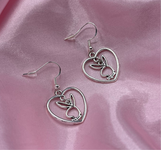 Sterling silver bunny in heart Earrings