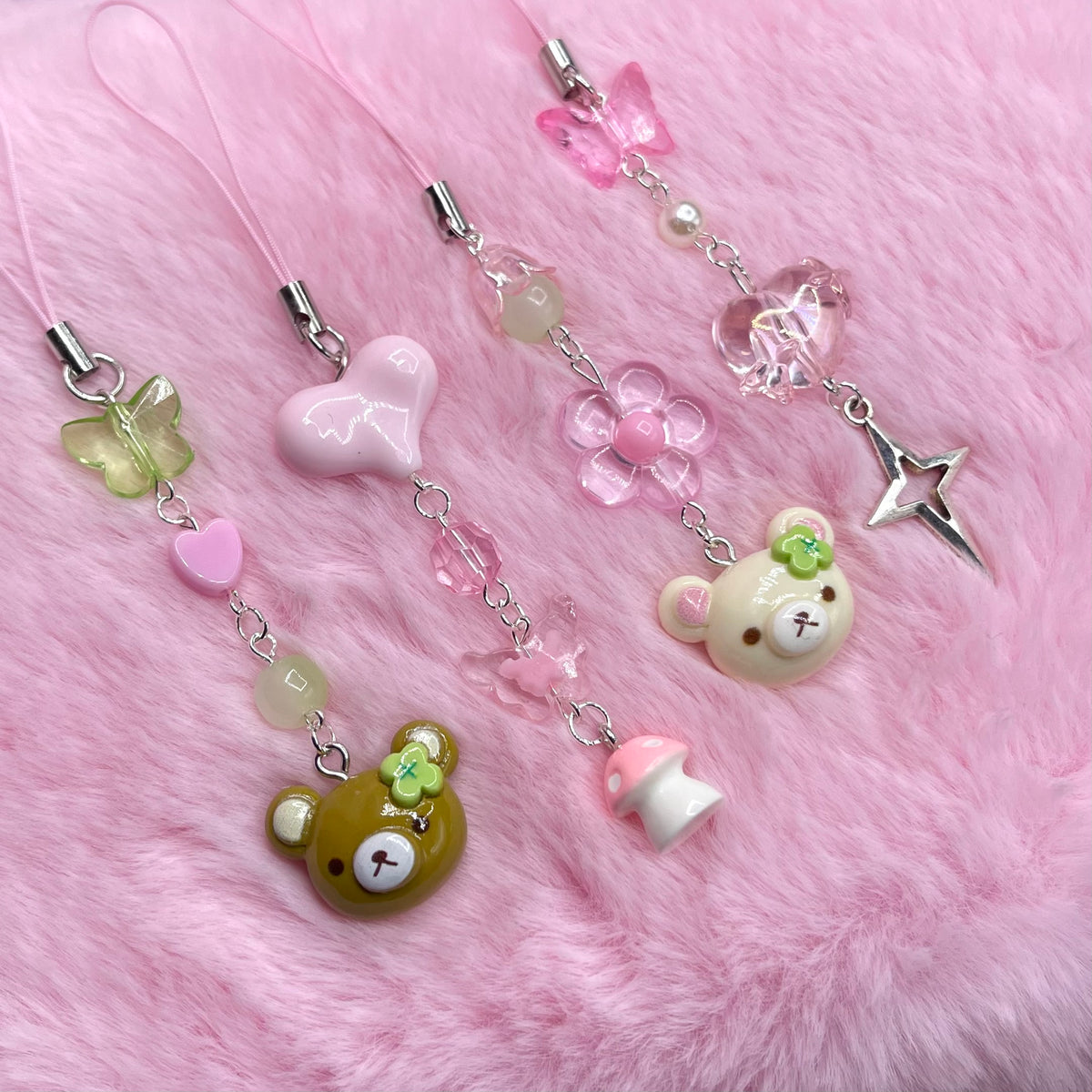 Kawaii bear phone charms pink aesthetic beaded phone accessories