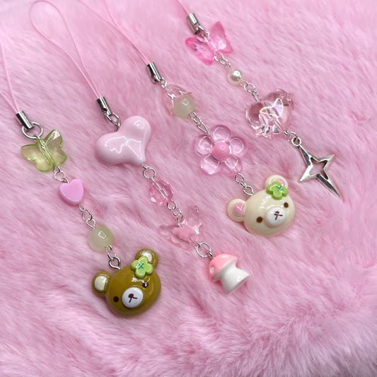 Kawaii bear phone charms pink aesthetic beaded phone accessories
