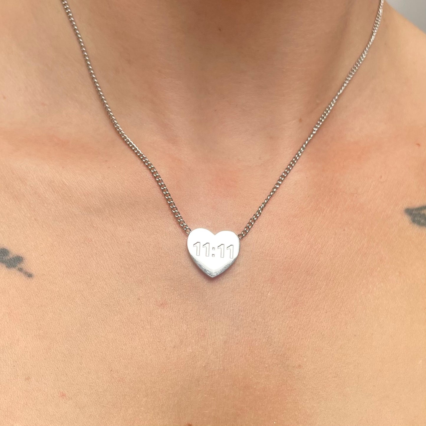 11:11 engraved heart pendant Angel number adjustable necklace