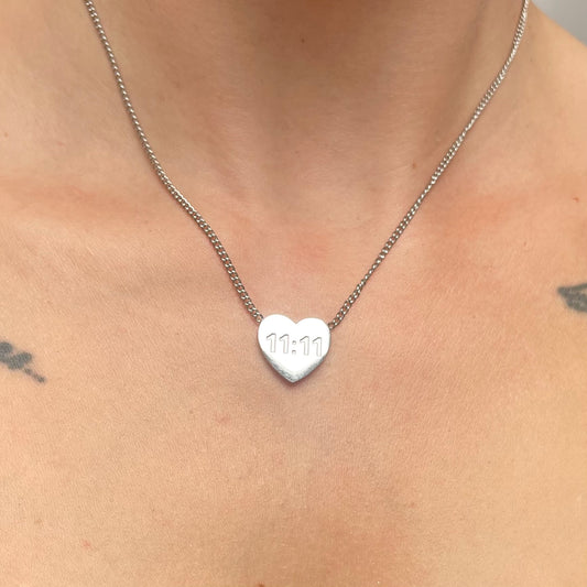 11:11 engraved heart pendant Angel number adjustable necklace