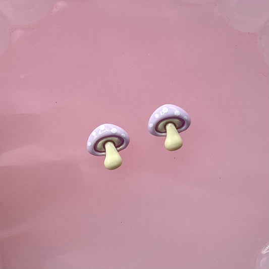 Stainless steel resin lilac mushroom stud earrings