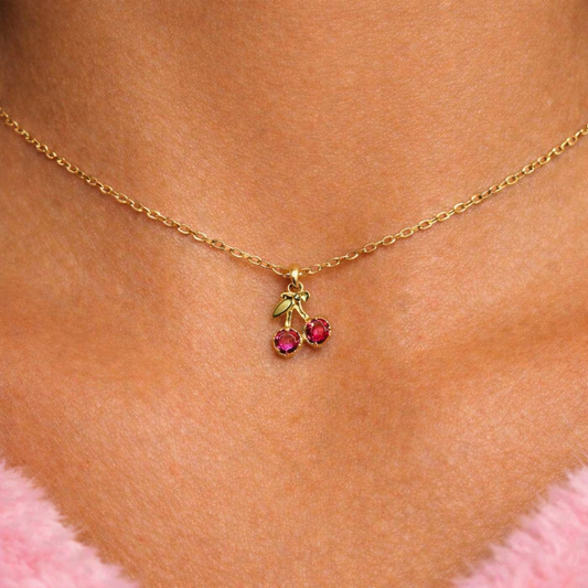 18k Gold Plated CZ Dainty Cherry adjustable Necklace