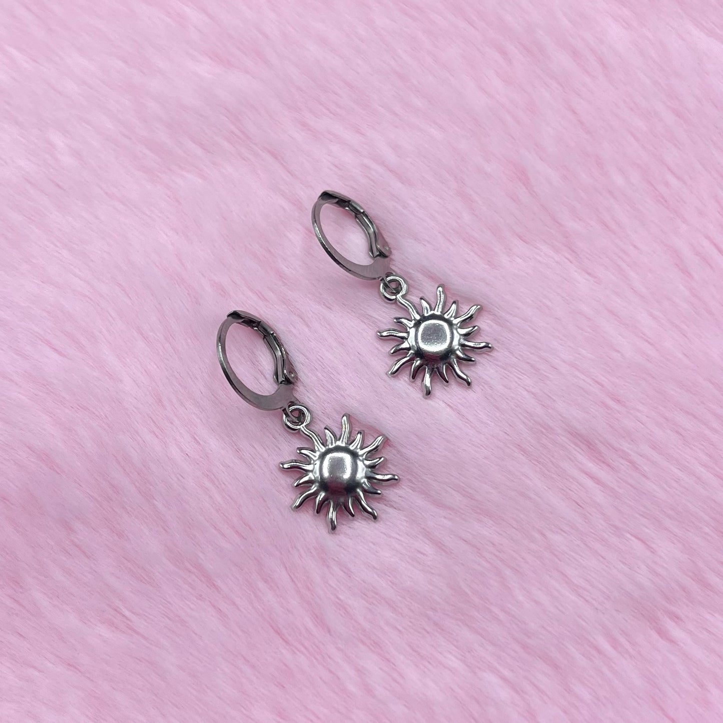 Silver Stainless steel Sun Huggie Hoop Earrings