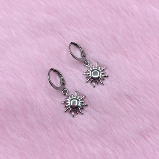 Silver Stainless steel Sun Huggie Hoop Earrings