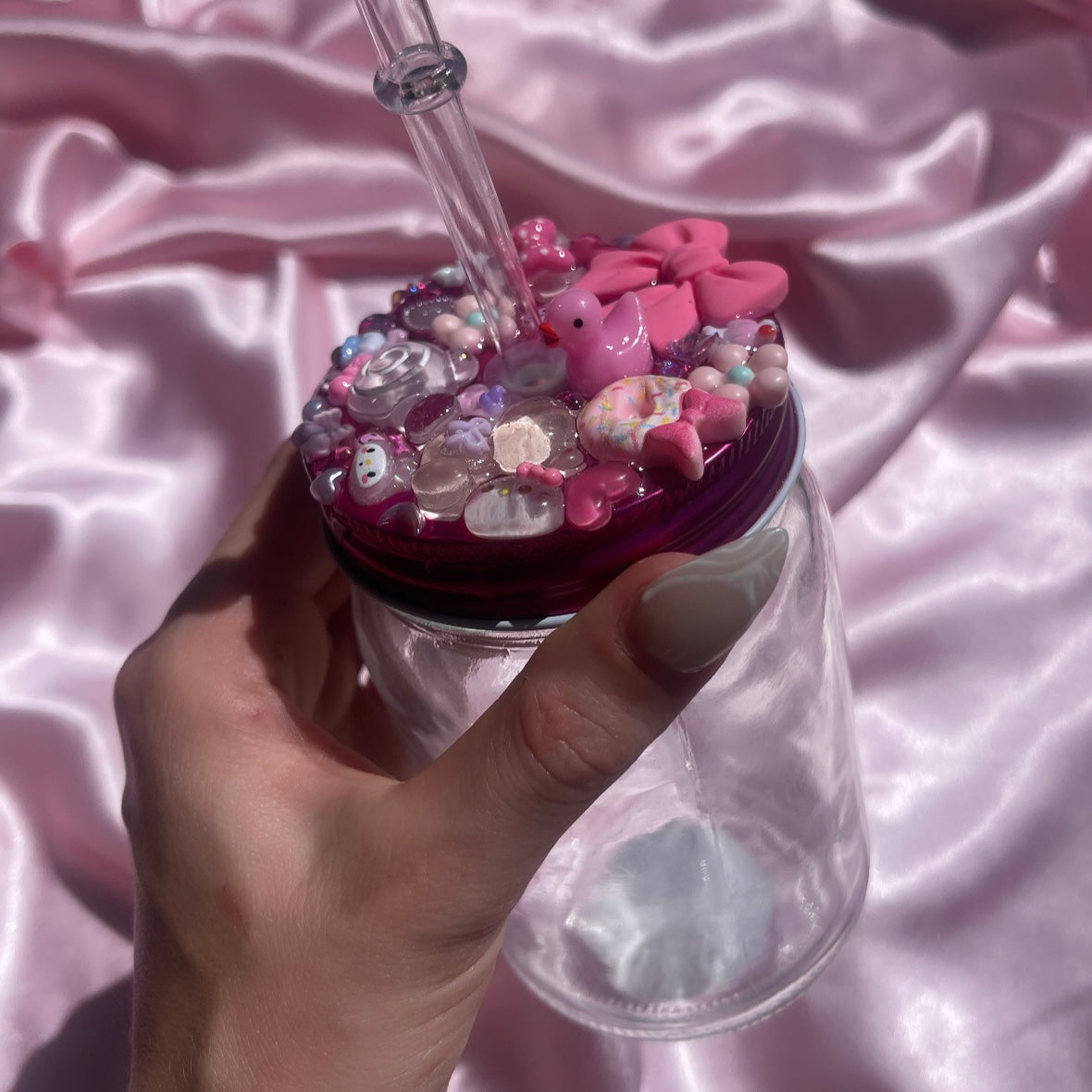Kawaii Junk Glass Drinking Cup with straw