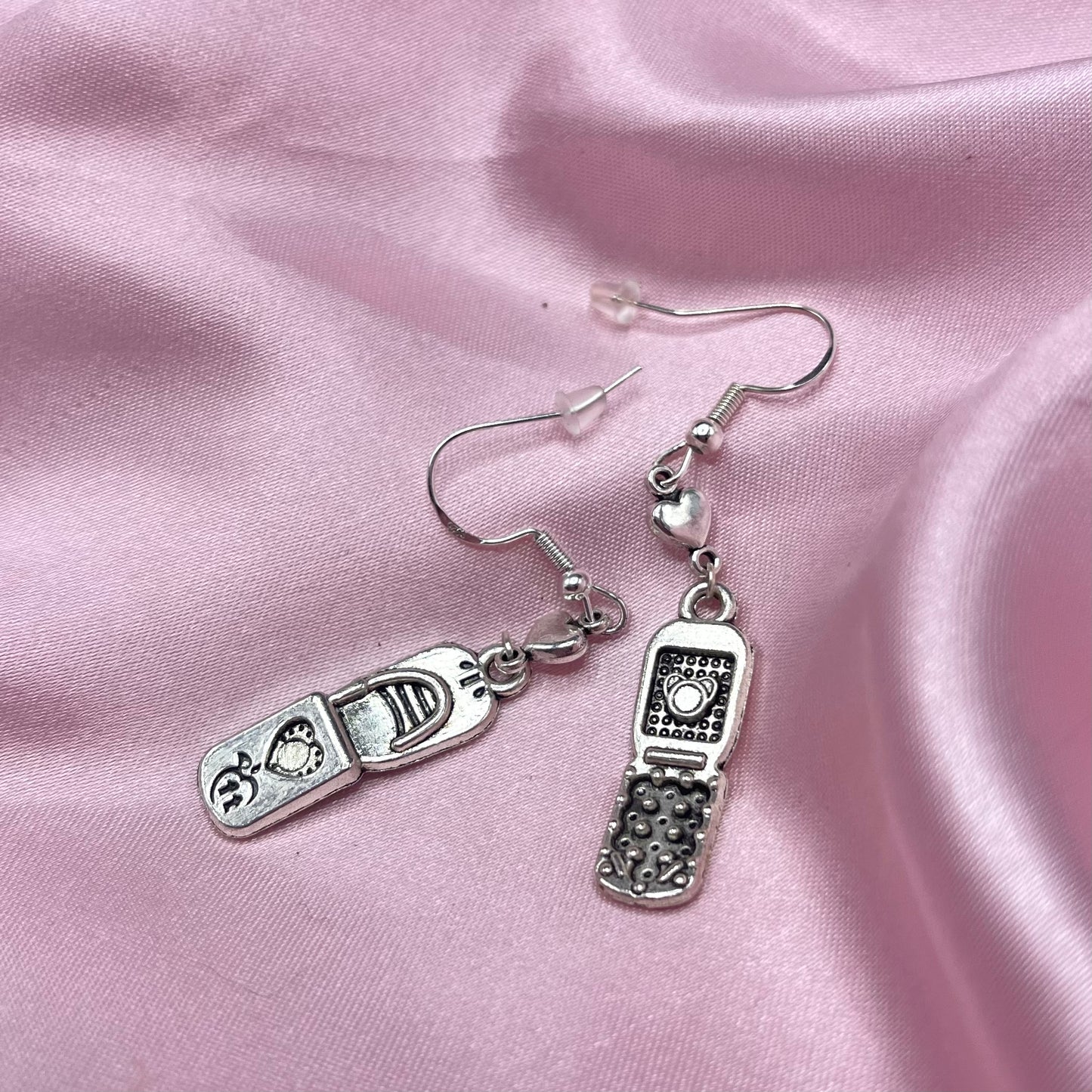 Sterling silver flip phone heart Earrings