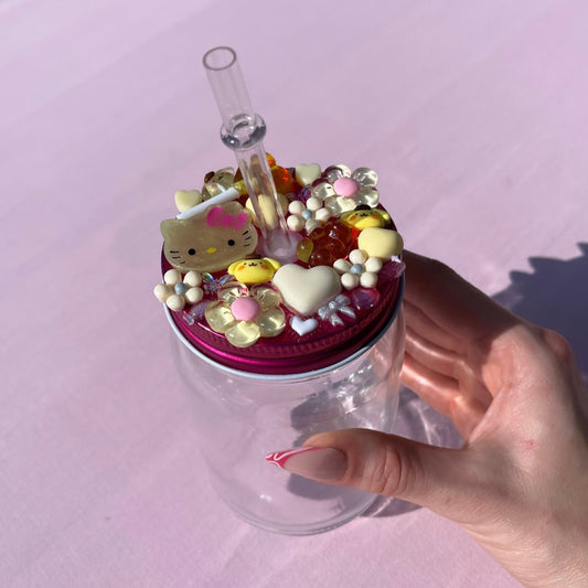 Kawaii Junk Glass Drinking Cup with straw