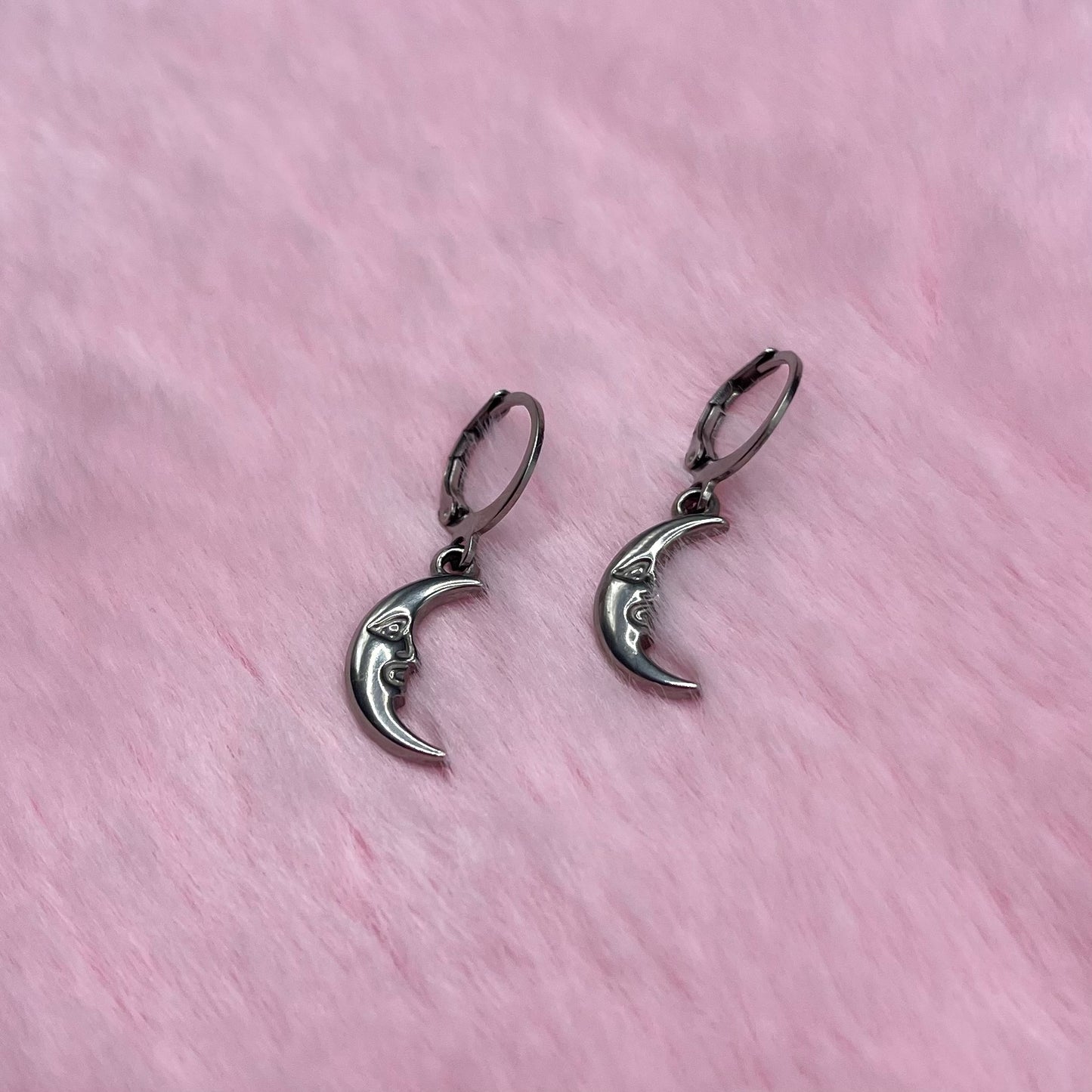 Silver Stainless steel moon Huggie Hoop Earrings