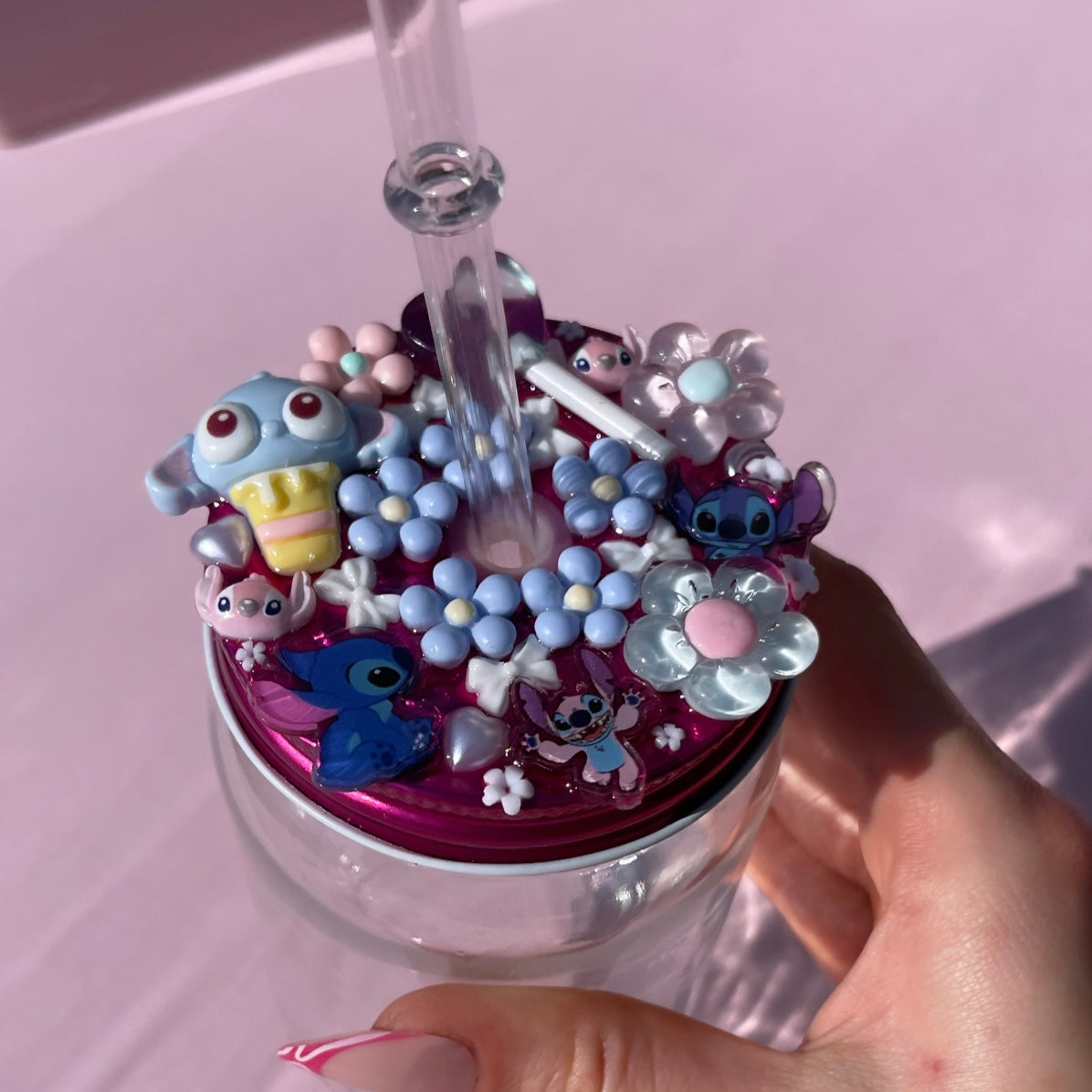 Stitch Junk Glass Drinking Cup with straw