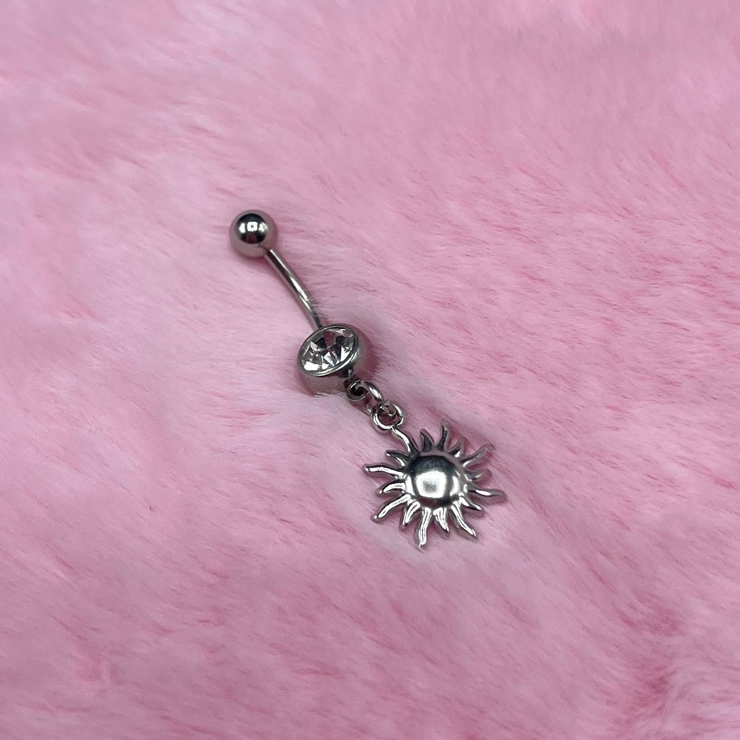 Silver surgical steel cz sun dangly Belly Bar