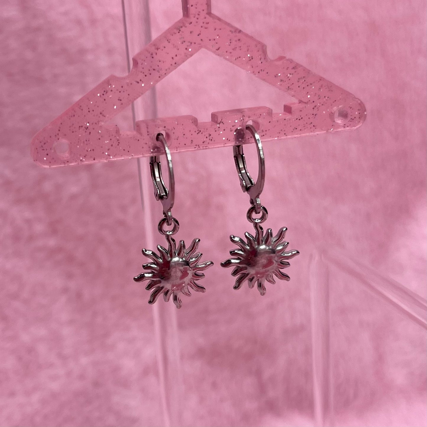 Silver Stainless steel Sun Huggie Hoop Earrings
