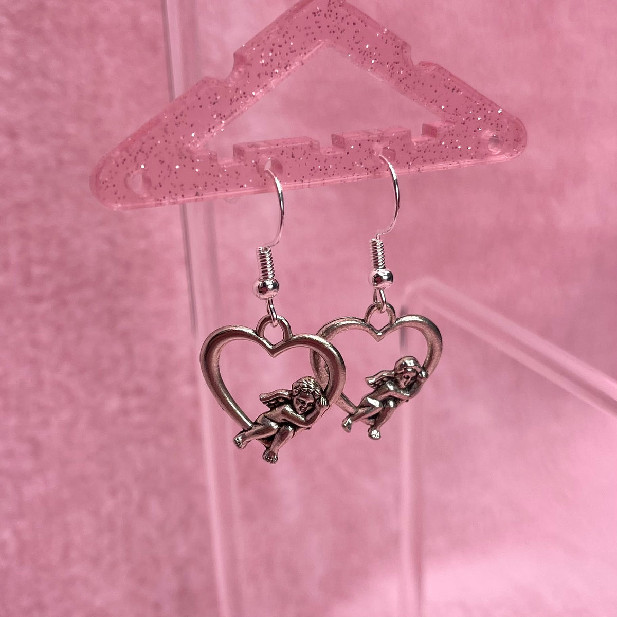 925 Sterling silver Cherub Angel heart Earrings