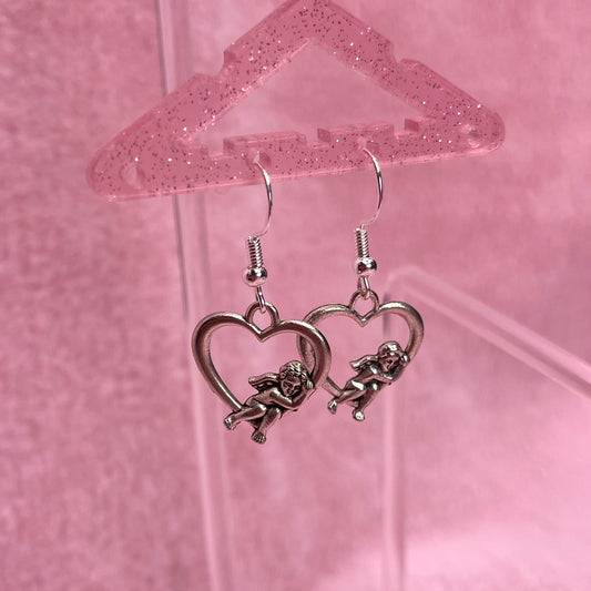 925 Sterling silver Cherub Angel heart Earrings
