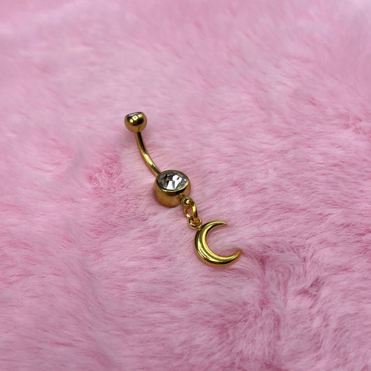 Gold surgical steel cz moon Belly Naval Bar