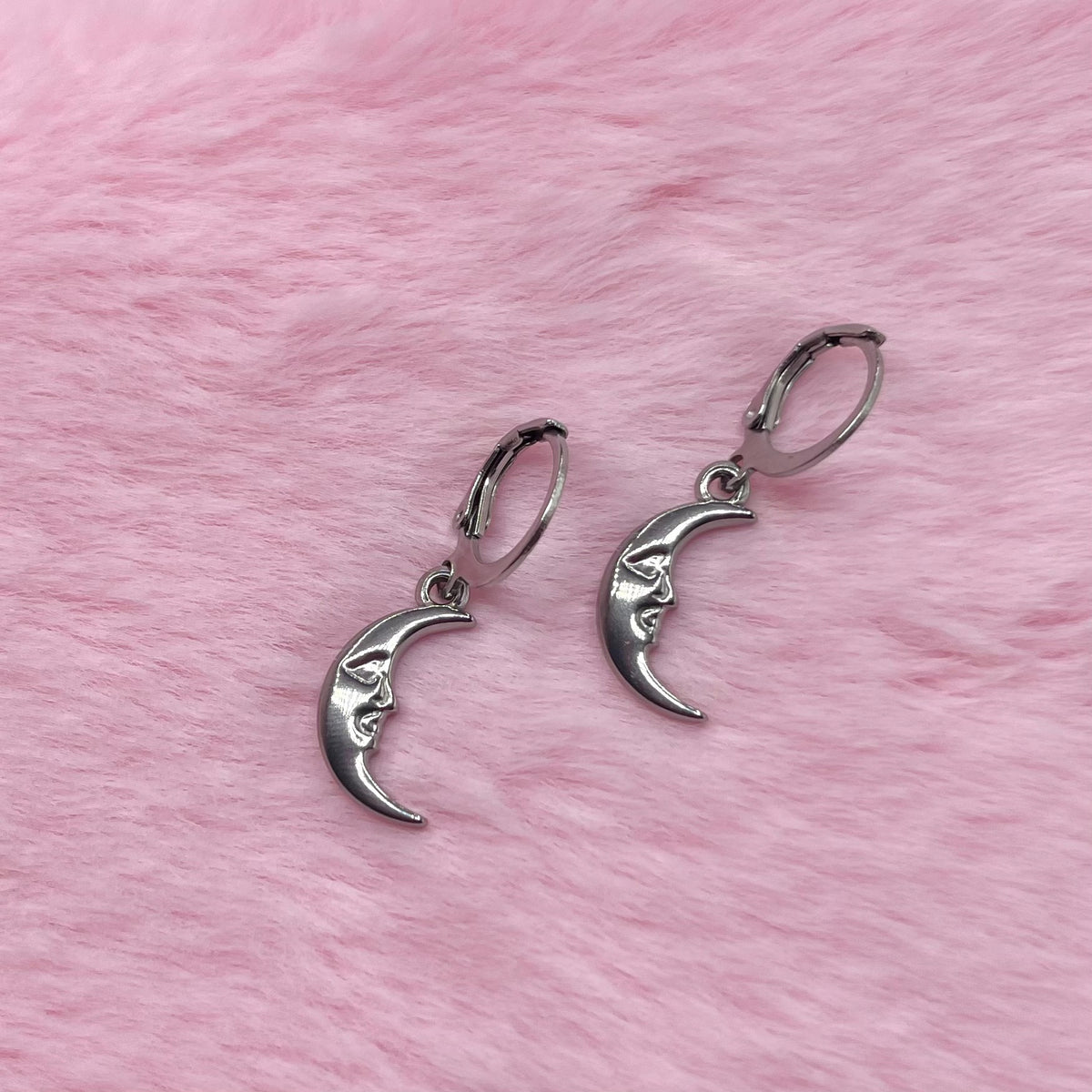 Silver Stainless steel moon Huggie Hoop Earrings