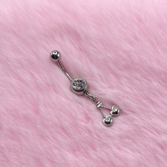 Surgical steel silver CZ cherry Belly Naval Bar