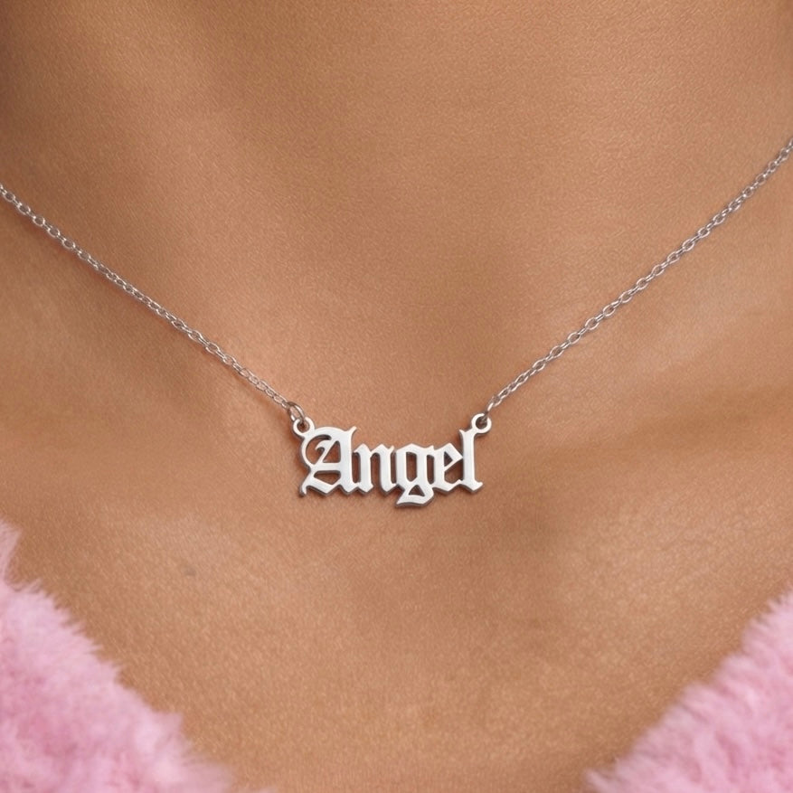 Stainless steel English letter font Angel necklace