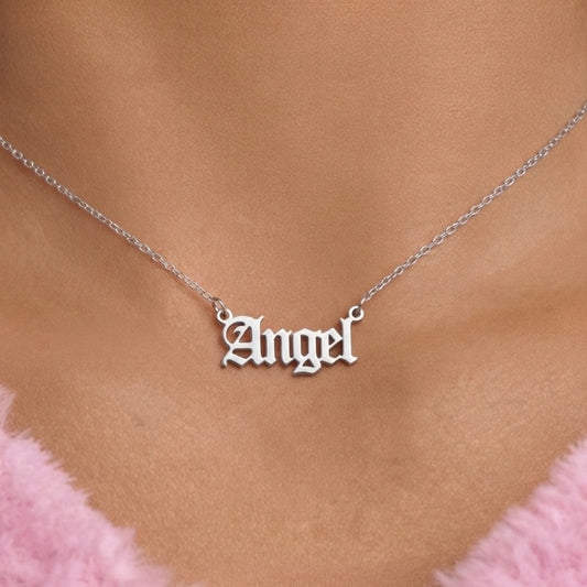 Stainless steel English letter font Angel necklace