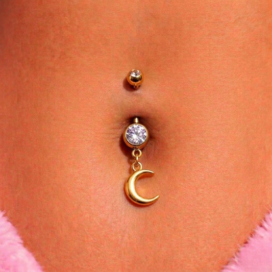 Gold surgical steel cz moon Belly Naval Bar