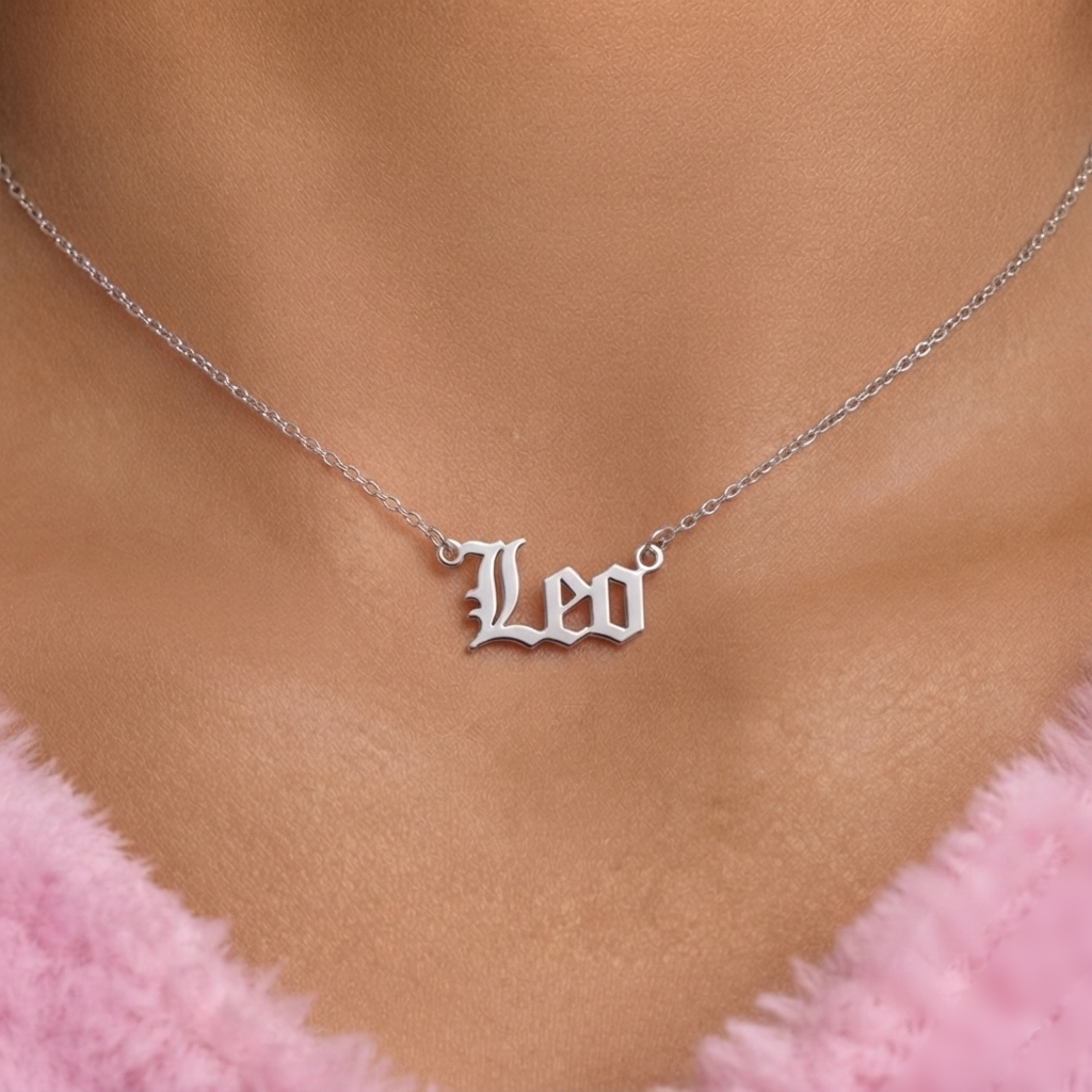 Stainless steel Silver Zodiac Sign Horoscope Necklace Old English letter