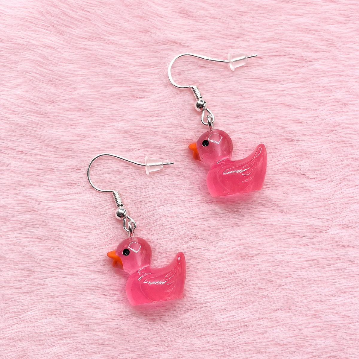 Sterling silver baby pink duck Earrings