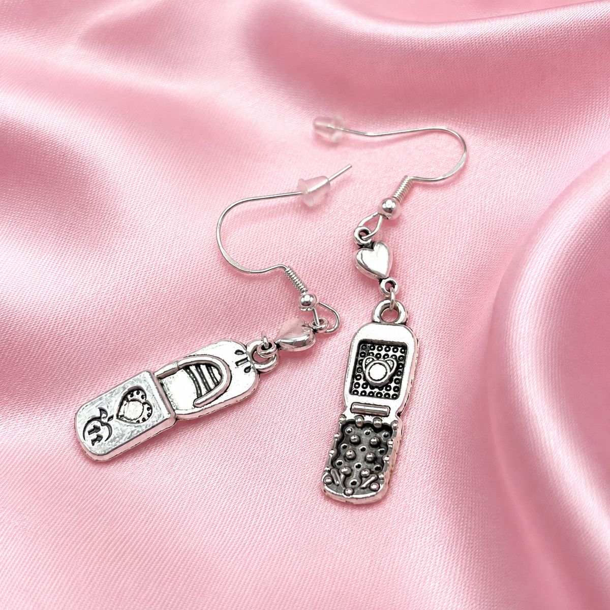 Sterling silver flip phone heart Earrings