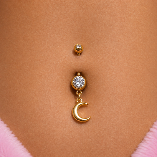 Gold surgical steel cz moon Belly Naval Bar