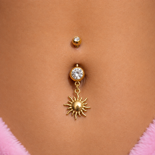 Gold surgical steel cz sun Belly Naval Bar
