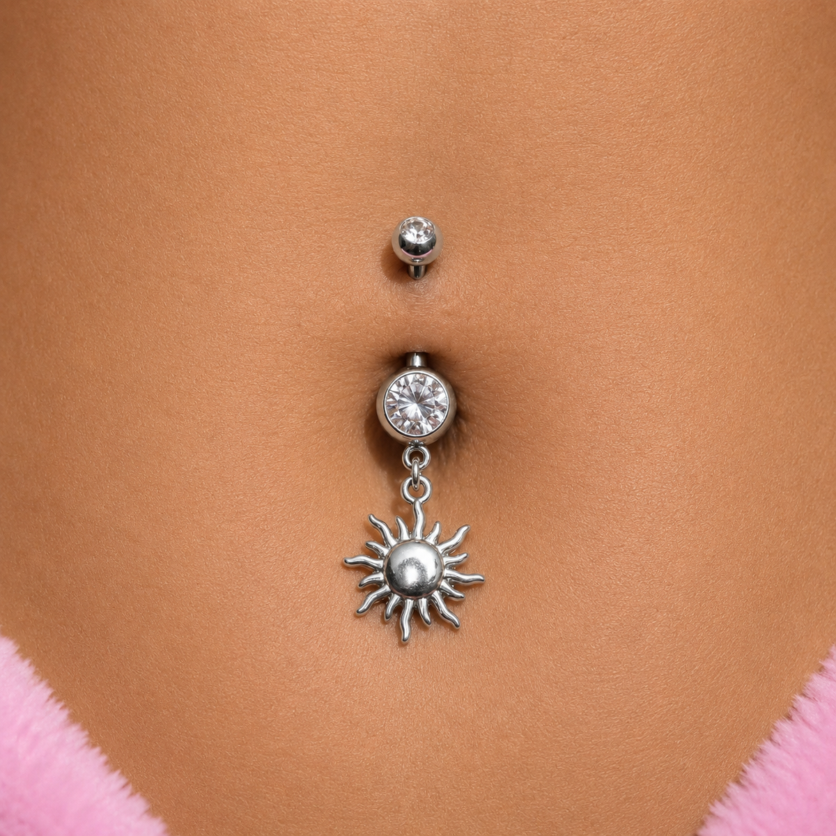 Silver surgical steel cz sun dangly Belly Bar