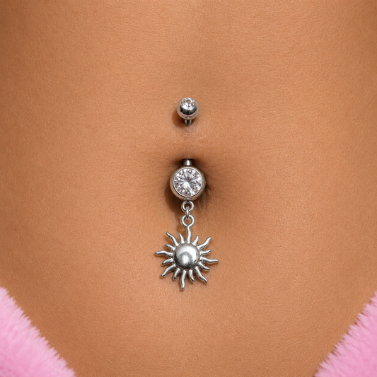 Silver surgical steel cz sun dangly Belly Bar