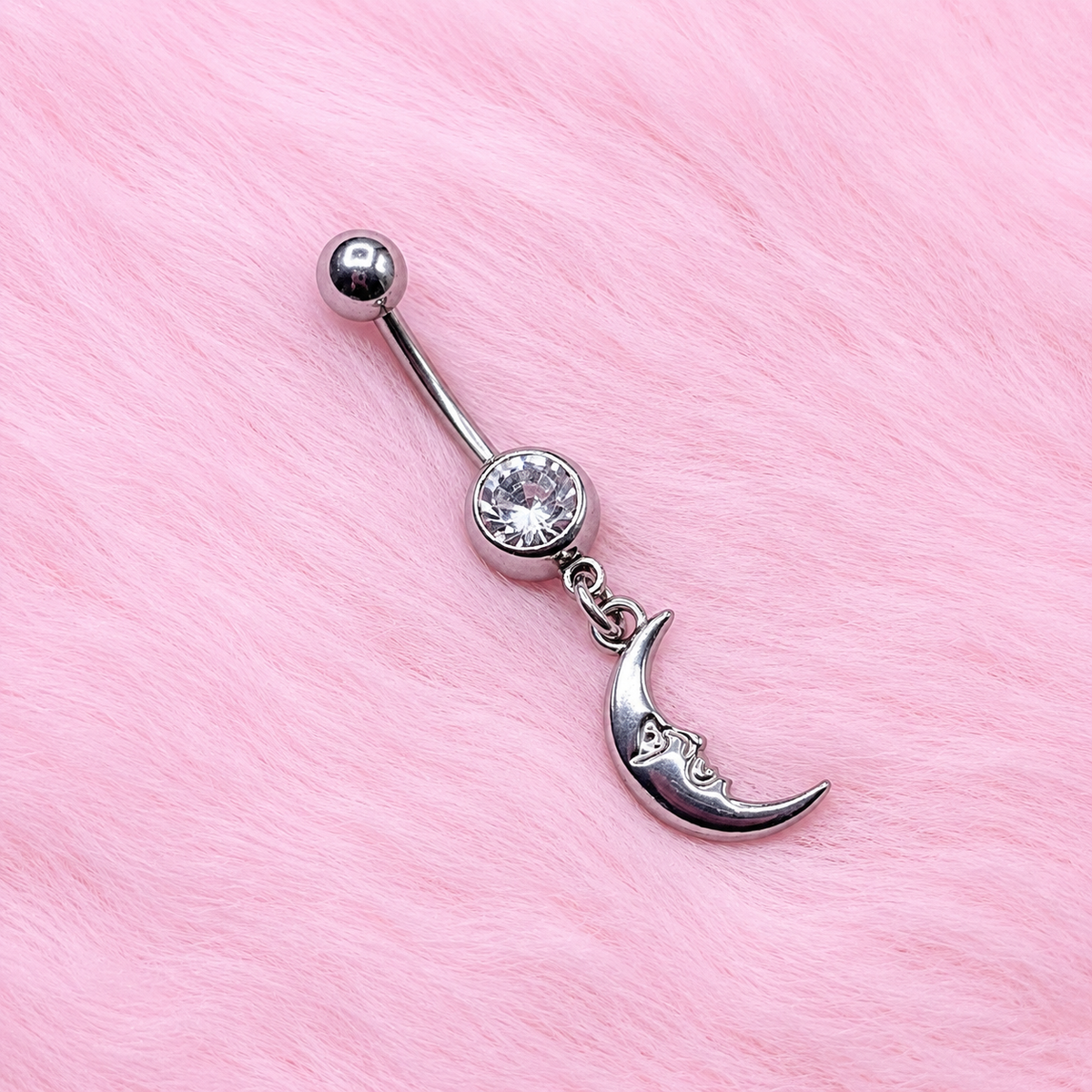 Silver surgical steel cz moon Belly Naval Bar